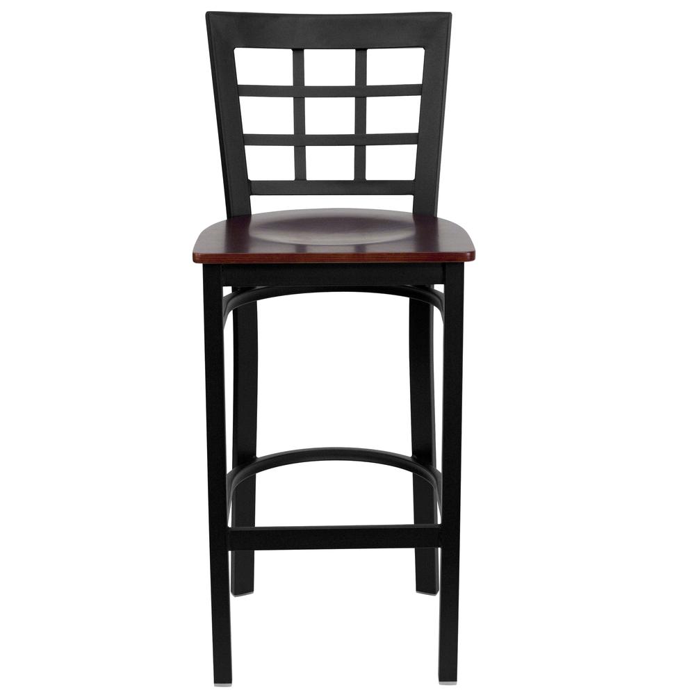 Hercules Series Black Window Back Metal Restaurant Barstool - Mahogany Wood Seat By Flash Furniture | Bar Stools | Modishstore - 4