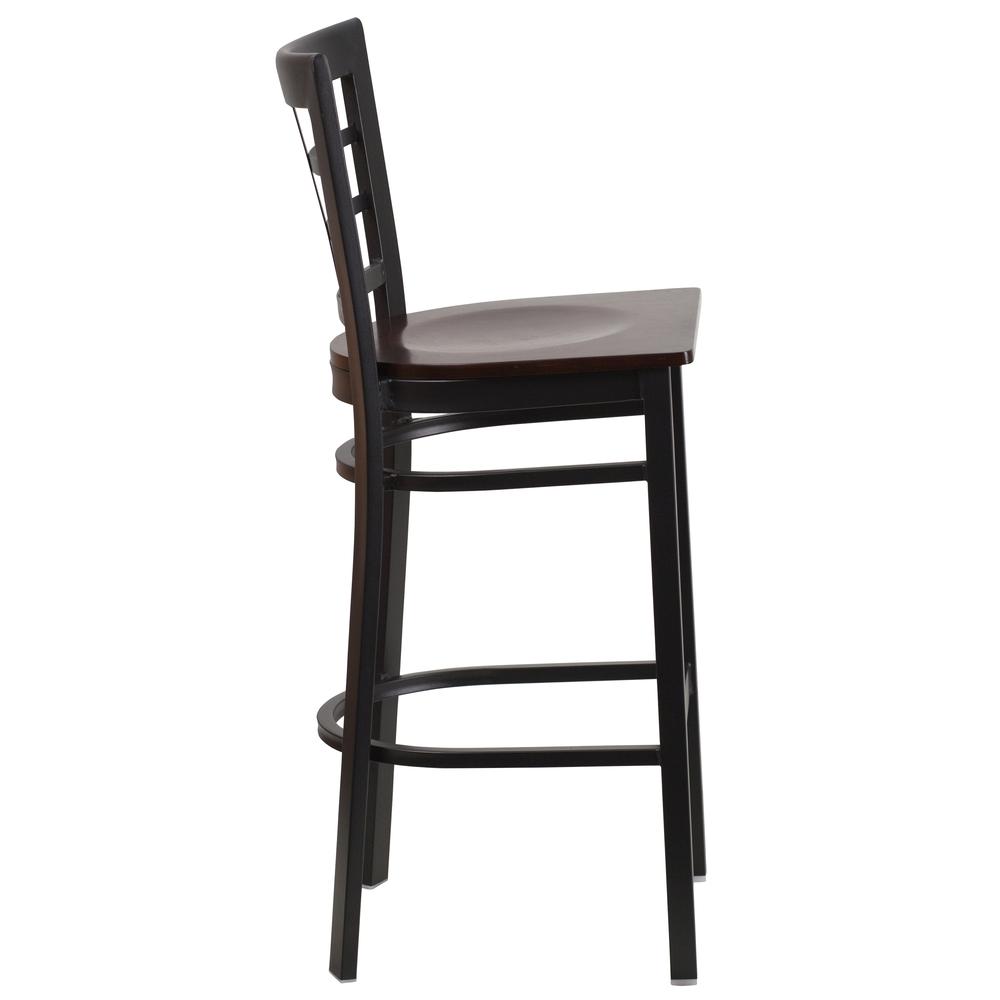 Hercules Series Black Window Back Metal Restaurant Barstool - Walnut Wood Seat By Flash Furniture | Bar Stools | Modishstore - 2