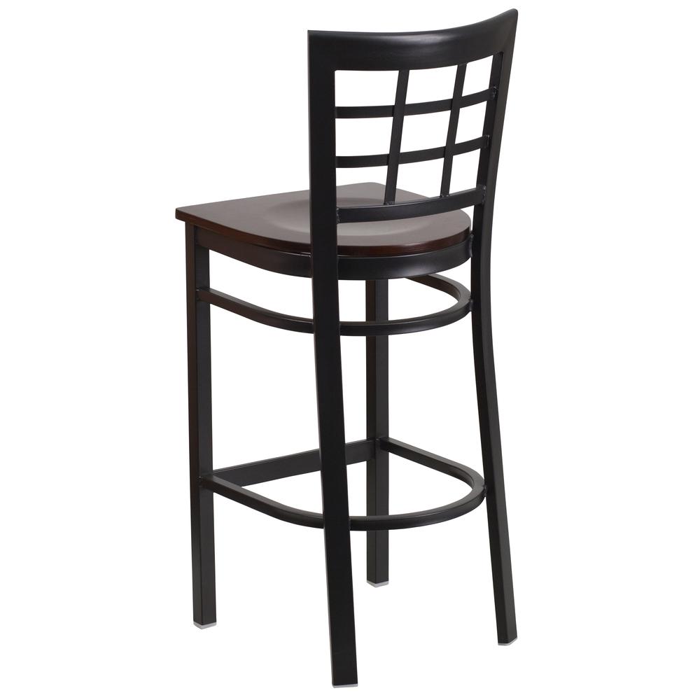 Hercules Series Black Window Back Metal Restaurant Barstool - Walnut Wood Seat By Flash Furniture | Bar Stools | Modishstore - 3