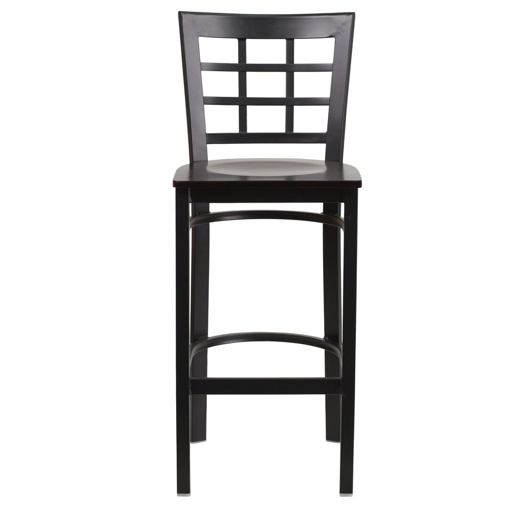 Hercules Series Black Window Back Metal Restaurant Barstool - Walnut Wood Seat By Flash Furniture | Bar Stools | Modishstore - 4