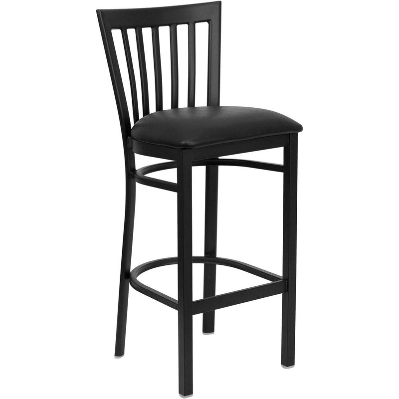 Hercules Series Black School House Back Metal Restaurant Barstool - Black Vinyl Seat By Flash Furniture | Bar Stools | Modishstore - 1