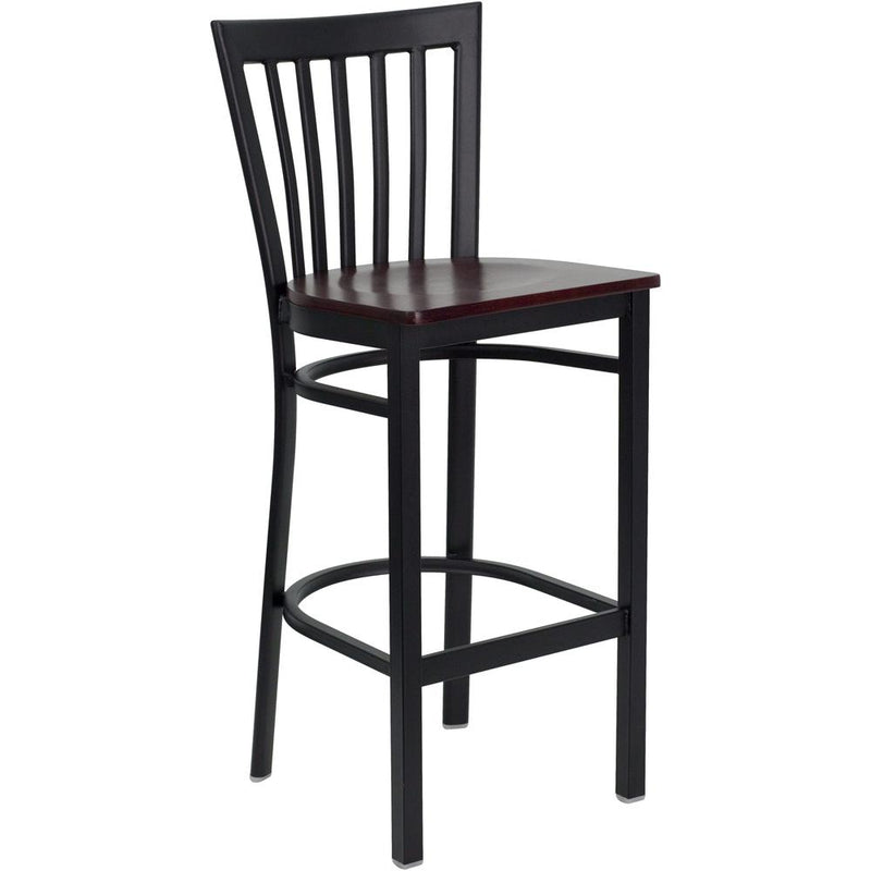 Hercules Series Black School House Back Metal Restaurant Barstool - Mahogany Wood Seat By Flash Furniture | Bar Stools | Modishstore - 1