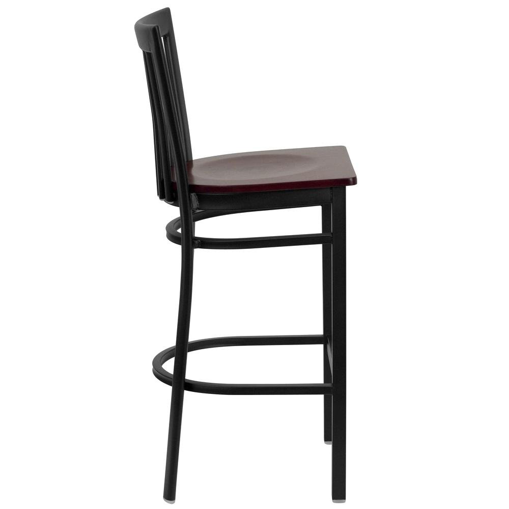 Hercules Series Black School House Back Metal Restaurant Barstool - Mahogany Wood Seat By Flash Furniture | Bar Stools | Modishstore - 2