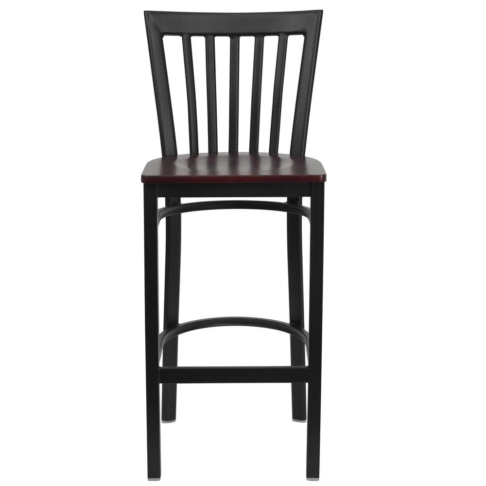 Hercules Series Black School House Back Metal Restaurant Barstool - Mahogany Wood Seat By Flash Furniture | Bar Stools | Modishstore - 4