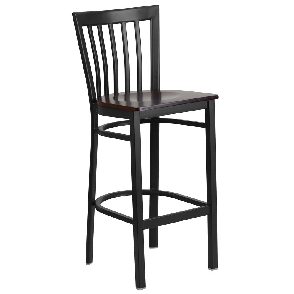 Hercules Series Black School House Back Metal Restaurant Barstool - Walnut Wood Seat By Flash Furniture | Bar Stools | Modishstore - 1