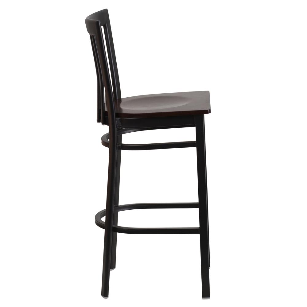 Hercules Series Black School House Back Metal Restaurant Barstool - Walnut Wood Seat By Flash Furniture | Bar Stools | Modishstore - 2