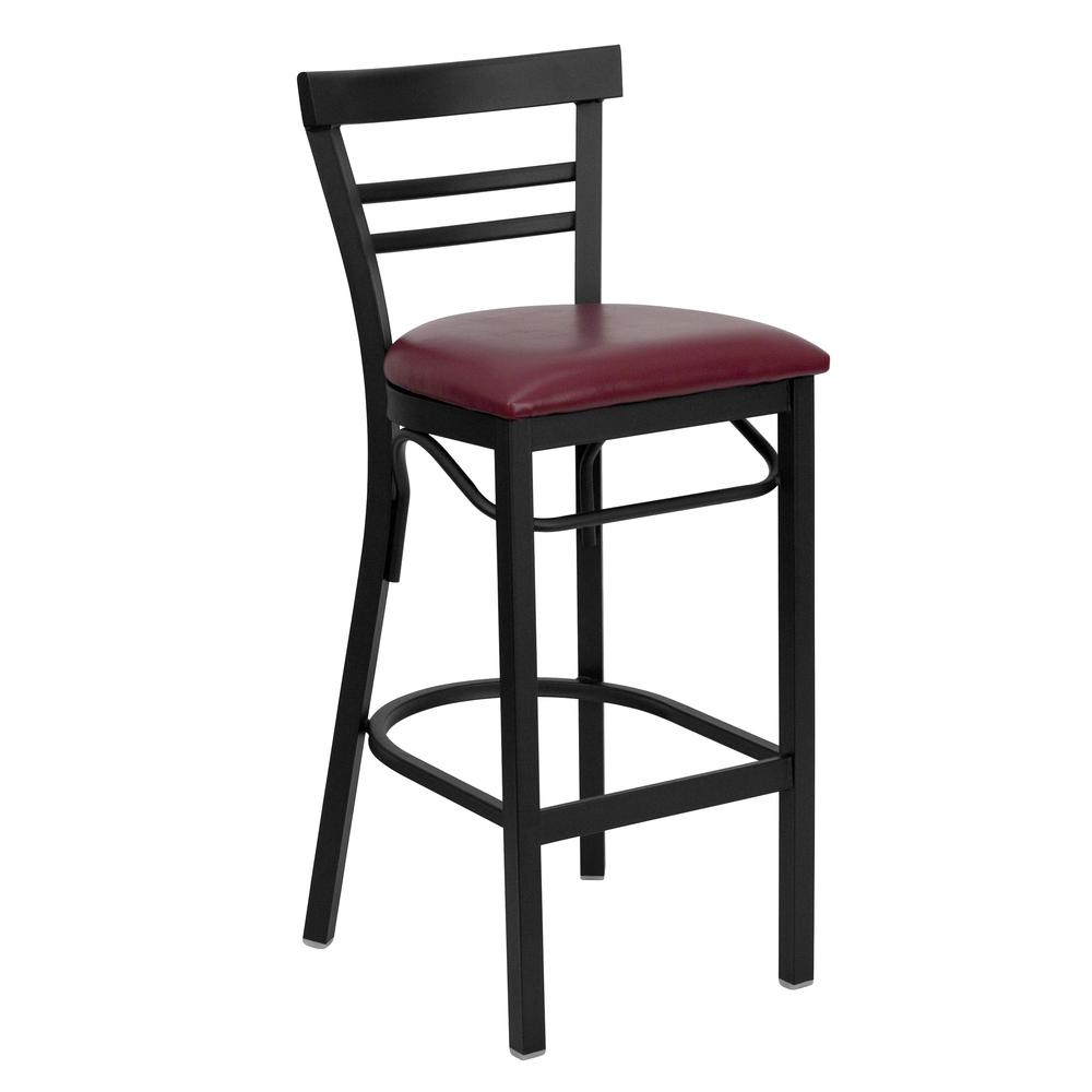 Hercules Series Black Two-Slat Ladder Back Metal Restaurant Barstool - Burgundy Vinyl Seat By Flash Furniture | Bar Stools | Modishstore - 1