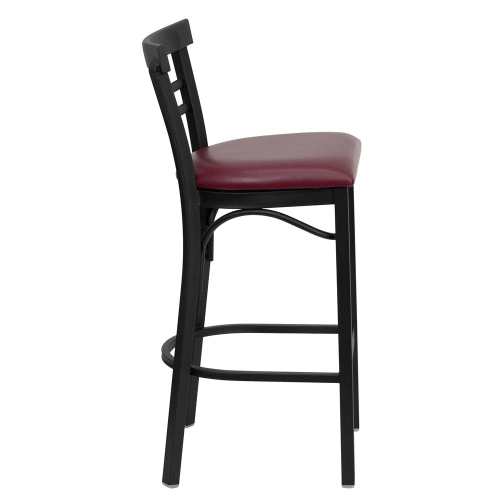 Hercules Series Black Two-Slat Ladder Back Metal Restaurant Barstool - Burgundy Vinyl Seat By Flash Furniture | Bar Stools | Modishstore - 2