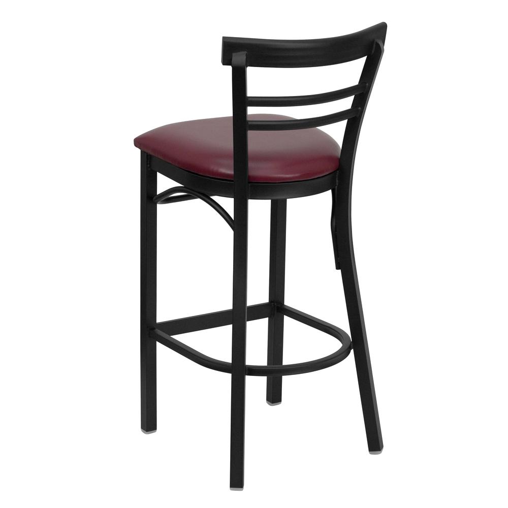 Hercules Series Black Two-Slat Ladder Back Metal Restaurant Barstool - Burgundy Vinyl Seat By Flash Furniture | Bar Stools | Modishstore - 3