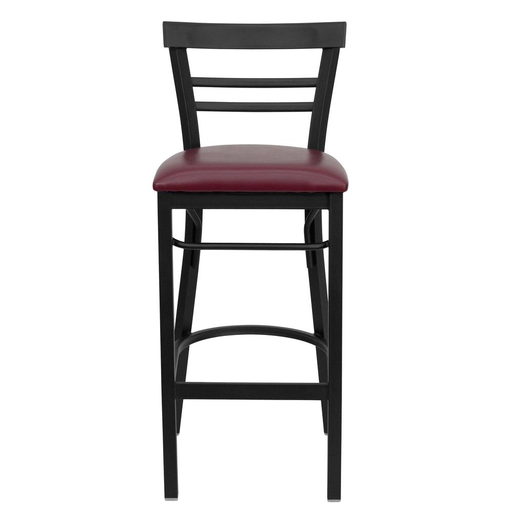 Hercules Series Black Two Slat Ladder Back Metal Restaurant Barstool Burgundy Vinyl Seat By 