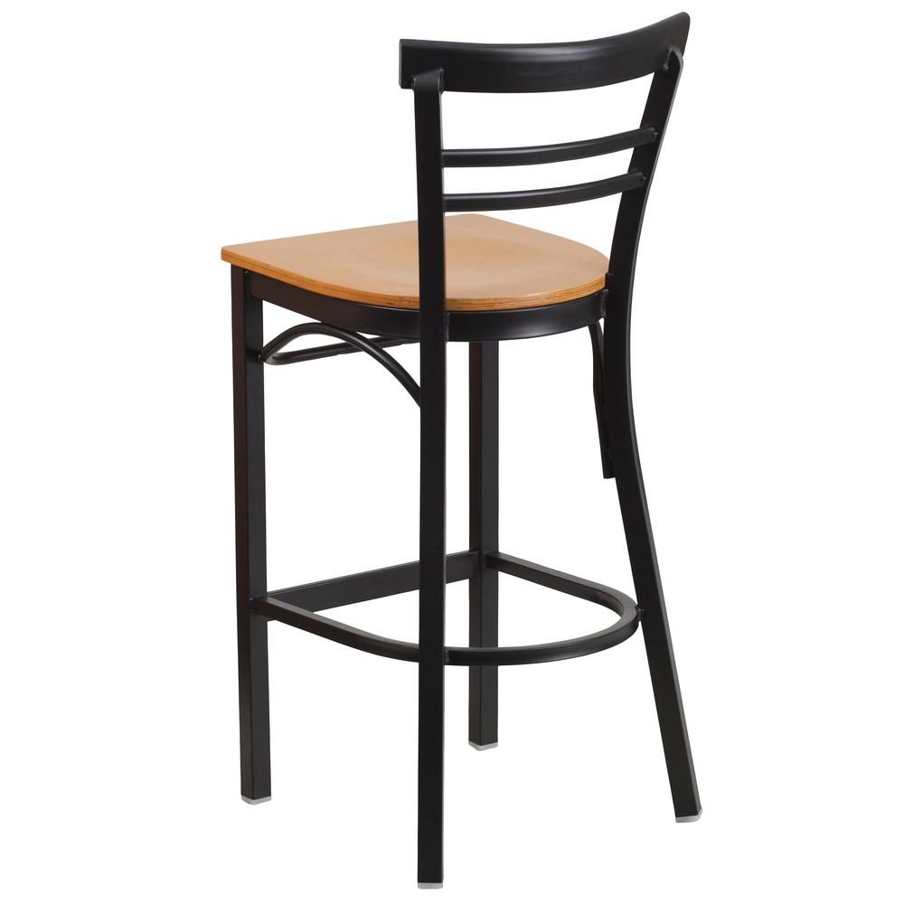 Hercules Series Black Two-Slat Ladder Back Metal Restaurant Barstool - Natural Wood Seat By Flash Furniture | Bar Stools | Modishstore - 3