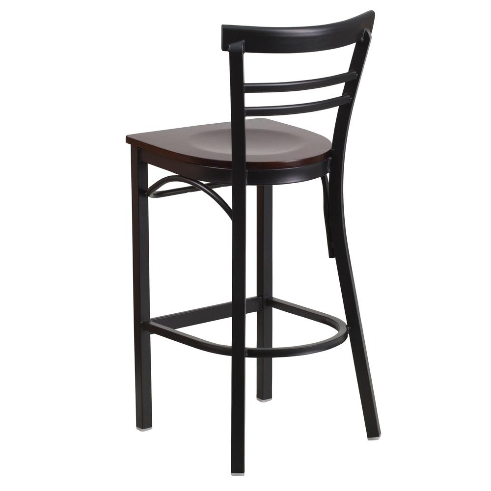 Hercules Series Black Two-Slat Ladder Back Metal Restaurant Barstool - Walnut Wood Seat By Flash Furniture | Bar Stools | Modishstore - 3