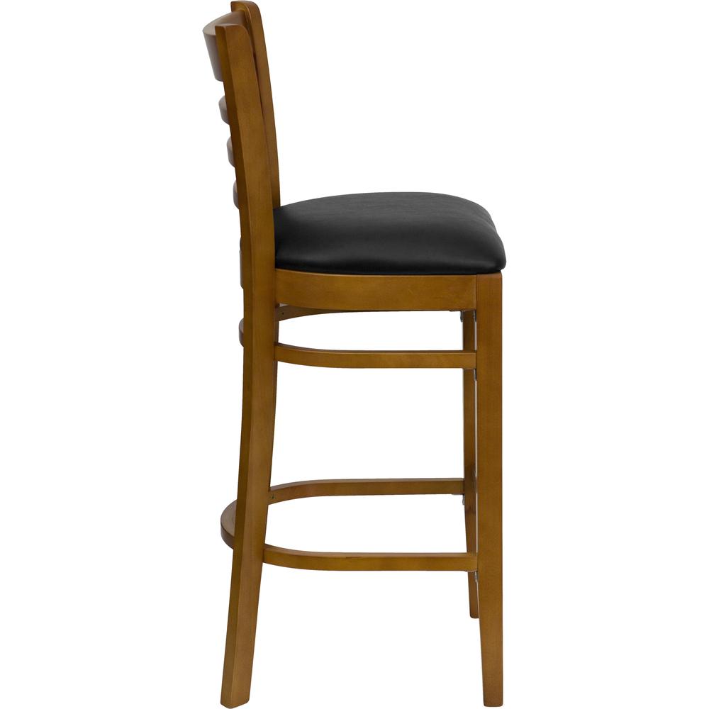 Hercules Series Ladder Back Cherry Wood Restaurant Barstool - Black Vinyl Seat By Flash Furniture | Bar Stools | Modishstore - 2