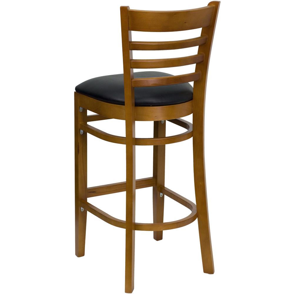 Hercules Series Ladder Back Cherry Wood Restaurant Barstool - Black Vinyl Seat By Flash Furniture | Bar Stools | Modishstore - 3