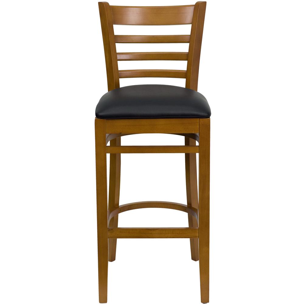 Hercules Series Ladder Back Cherry Wood Restaurant Barstool - Black Vinyl Seat By Flash Furniture | Bar Stools | Modishstore - 4