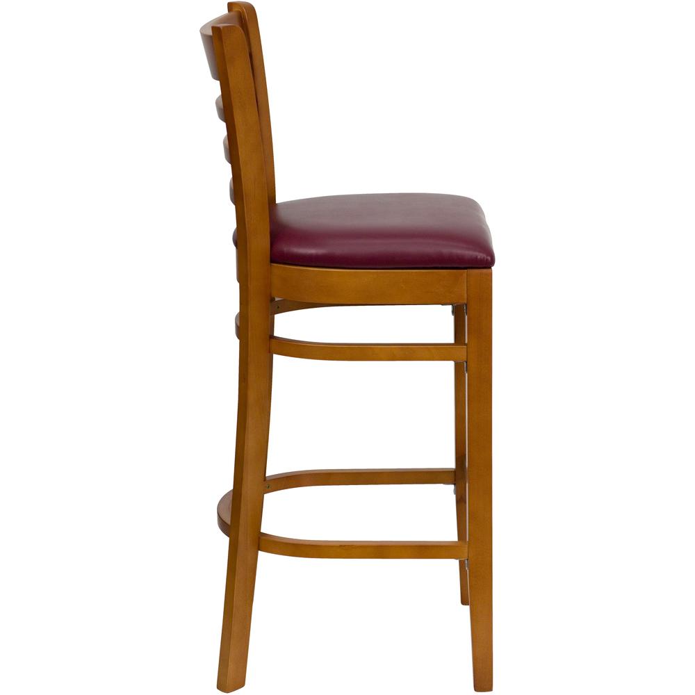 Hercules Series Ladder Back Cherry Wood Restaurant Barstool - Burgundy Vinyl Seat By Flash Furniture | Bar Stools | Modishstore - 2