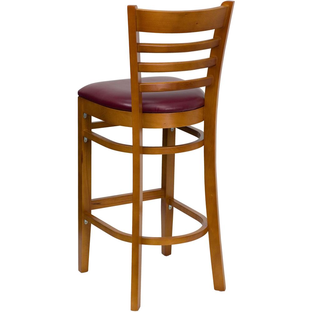 Hercules Series Ladder Back Cherry Wood Restaurant Barstool - Burgundy Vinyl Seat By Flash Furniture | Bar Stools | Modishstore - 3