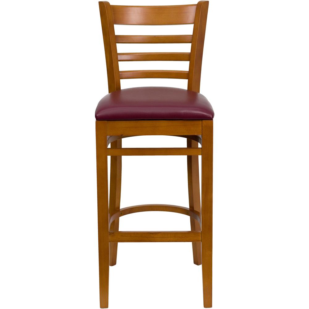 Hercules Series Ladder Back Cherry Wood Restaurant Barstool - Burgundy Vinyl Seat By Flash Furniture | Bar Stools | Modishstore - 4