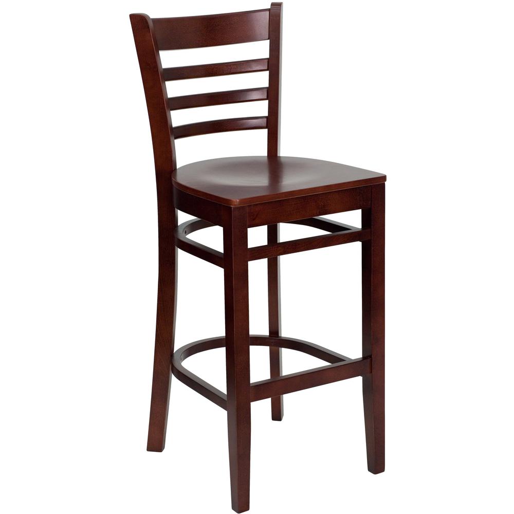 Hercules Series Ladder Back Mahogany Wood Restaurant Barstool By Flash Furniture | Bar Stools | Modishstore - 1