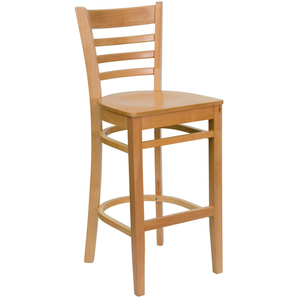 Hercules Series Ladder Back Natural Wood Restaurant Barstool By Flash Furniture | Bar Stools | Modishstore - 1