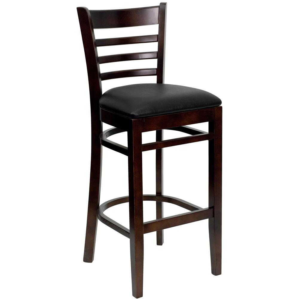 Hercules Series Ladder Back Walnut Wood Restaurant Barstool - Black Vinyl Seat By Flash Furniture | Bar Stools | Modishstore - 1