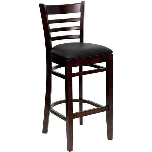 Hercules Series Ladder Back Walnut Wood Restaurant Barstool - Black Vinyl Seat By Flash Furniture | Bar Stools | Modishstore