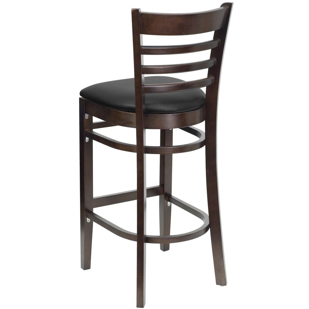 Hercules Series Ladder Back Walnut Wood Restaurant Barstool - Black Vinyl Seat By Flash Furniture | Bar Stools | Modishstore - 3