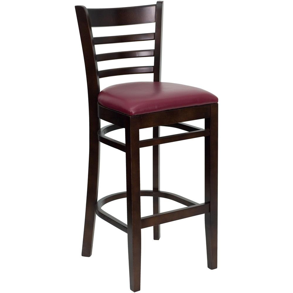 Hercules Series Ladder Back Walnut Wood Restaurant Barstool - Burgundy Vinyl Seat By Flash Furniture | Bar Stools | Modishstore - 1