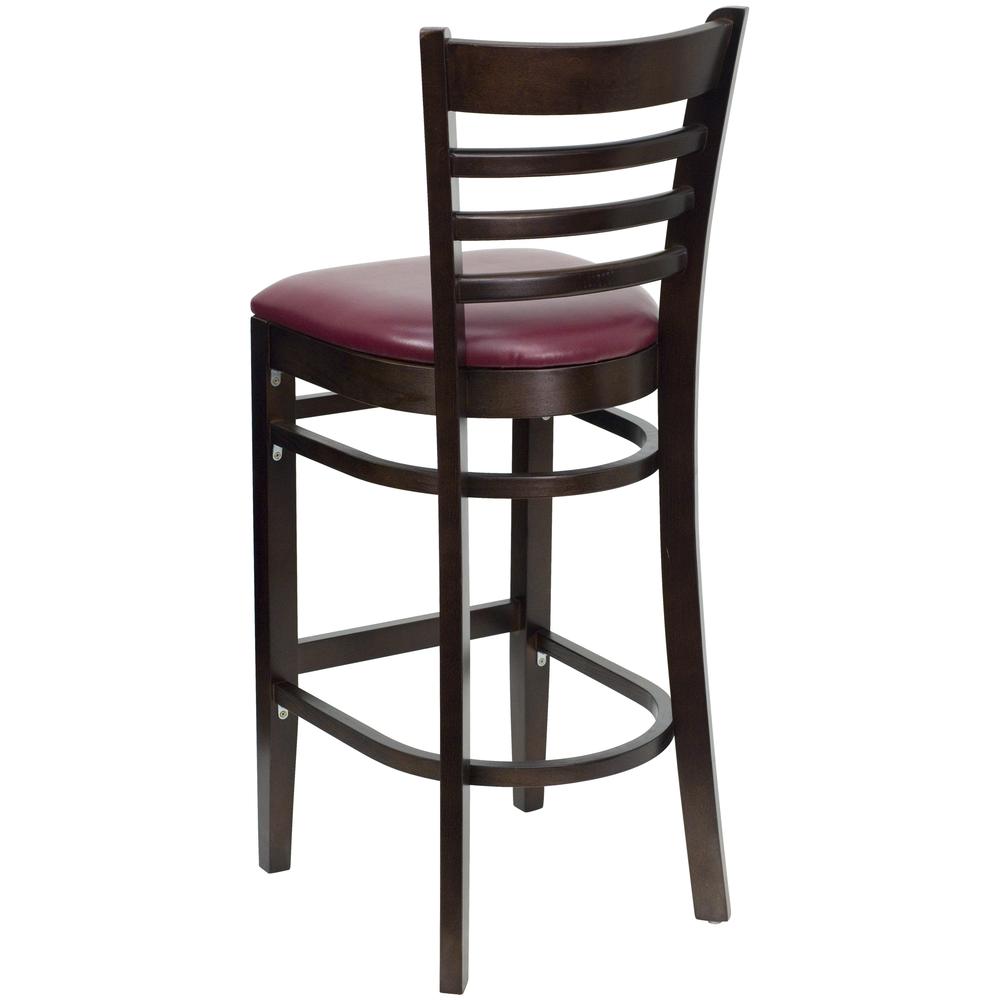 Hercules Series Ladder Back Walnut Wood Restaurant Barstool - Burgundy Vinyl Seat By Flash Furniture | Bar Stools | Modishstore - 3