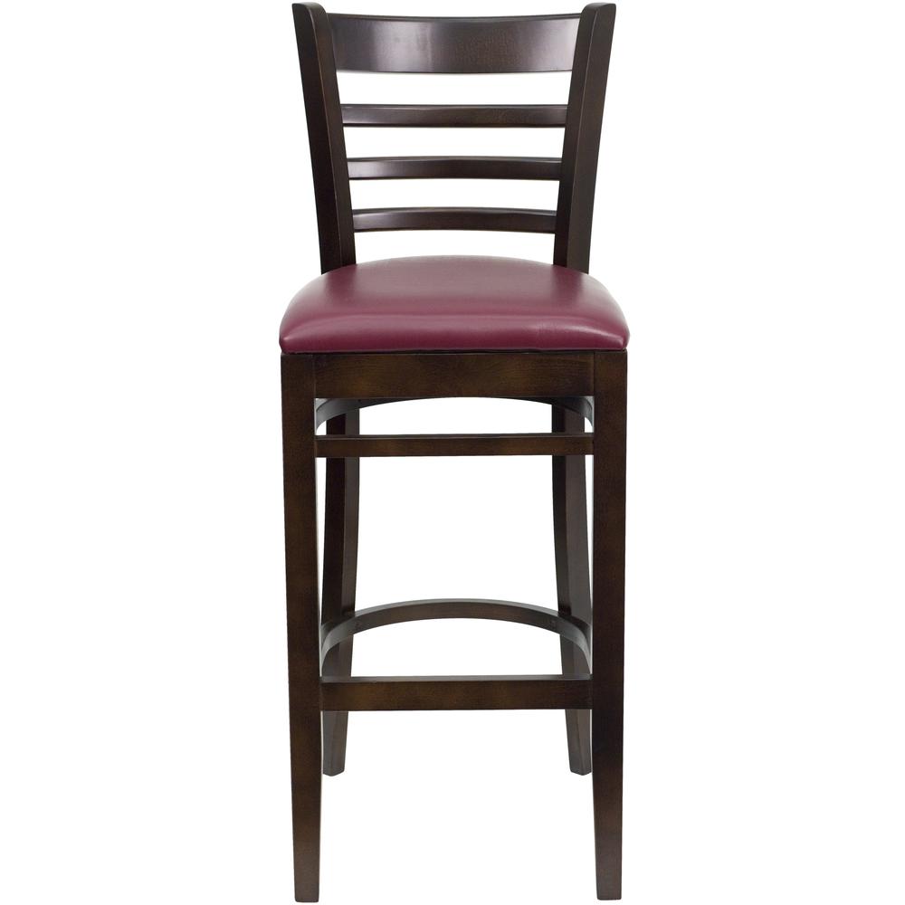 Hercules Series Ladder Back Walnut Wood Restaurant Barstool - Burgundy Vinyl Seat By Flash Furniture | Bar Stools | Modishstore - 4