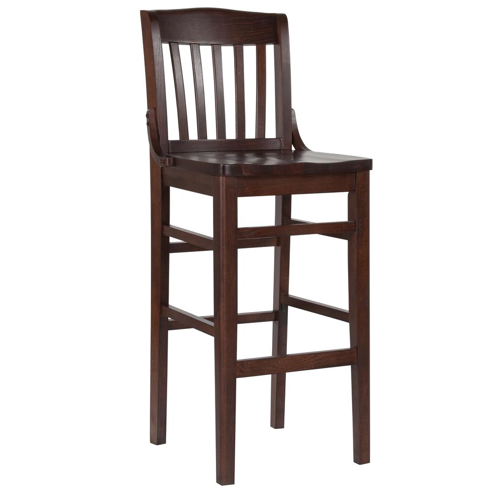 Hercules Series School House Back Walnut Wood Restaurant Barstool By Flash Furniture | Bar Stools | Modishstore - 1