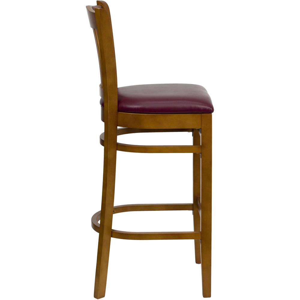 Hercules Series Vertical Slat Back Cherry Wood Restaurant Barstool - Burgundy Vinyl Seat By Flash Furniture | Bar Stools | Modishstore - 2