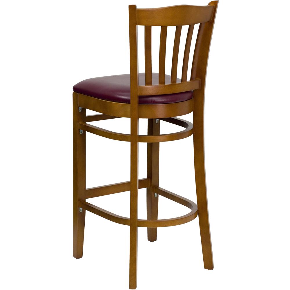 Hercules Series Vertical Slat Back Cherry Wood Restaurant Barstool - Burgundy Vinyl Seat By Flash Furniture | Bar Stools | Modishstore - 3