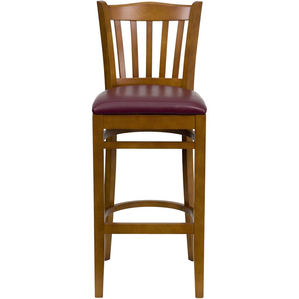 Hercules Series Vertical Slat Back Cherry Wood Restaurant Barstool - Burgundy Vinyl Seat By Flash Furniture | Bar Stools | Modishstore - 4