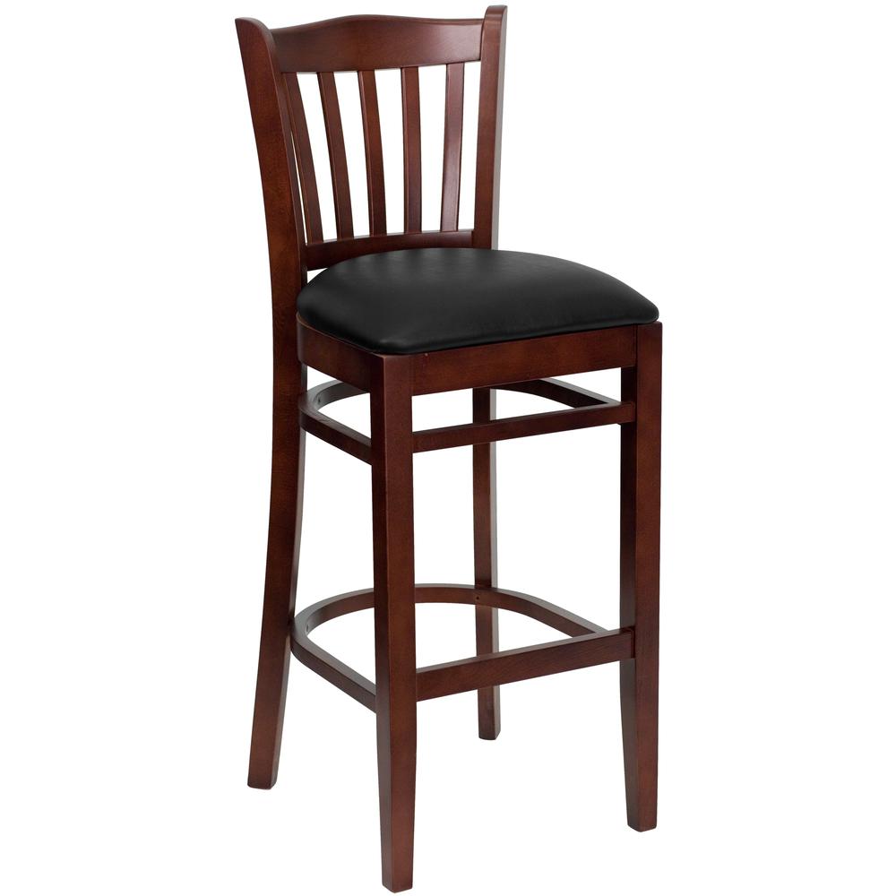 Hercules Series Vertical Slat Back Mahogany Wood Restaurant Barstool - Black Vinyl Seat By Flash Furniture | Bar Stools | Modishstore - 1