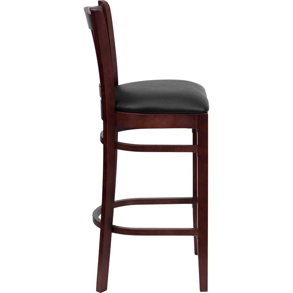 Hercules Series Vertical Slat Back Mahogany Wood Restaurant Barstool - Black Vinyl Seat By Flash Furniture | Bar Stools | Modishstore - 2