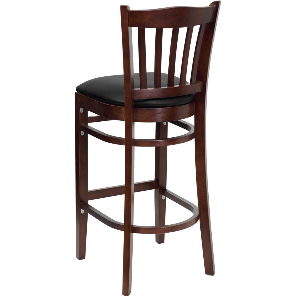 Hercules Series Vertical Slat Back Mahogany Wood Restaurant Barstool - Black Vinyl Seat By Flash Furniture | Bar Stools | Modishstore - 3