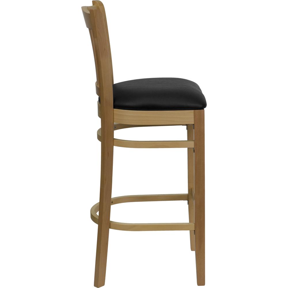 Hercules Series Vertical Slat Back Natural Wood Restaurant Barstool - Black Vinyl Seat By Flash Furniture | Bar Stools | Modishstore - 2