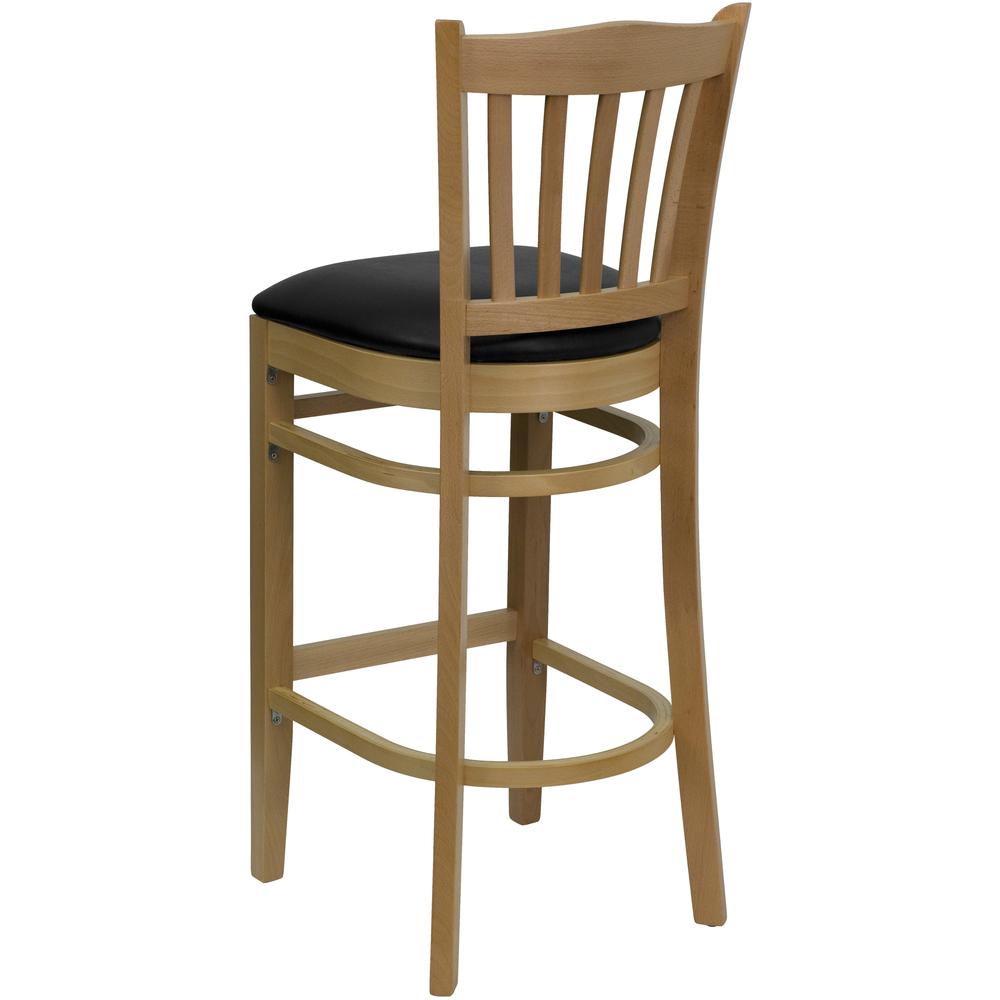 Hercules Series Vertical Slat Back Natural Wood Restaurant Barstool - Black Vinyl Seat By Flash Furniture | Bar Stools | Modishstore - 3