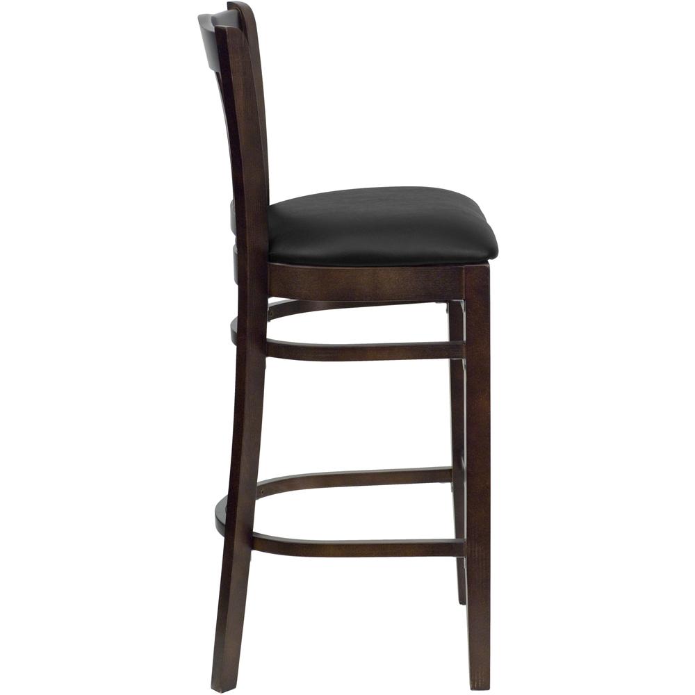 Hercules Series Vertical Slat Back Walnut Wood Restaurant Barstool - Black Vinyl Seat By Flash Furniture | Bar Stools | Modishstore - 2