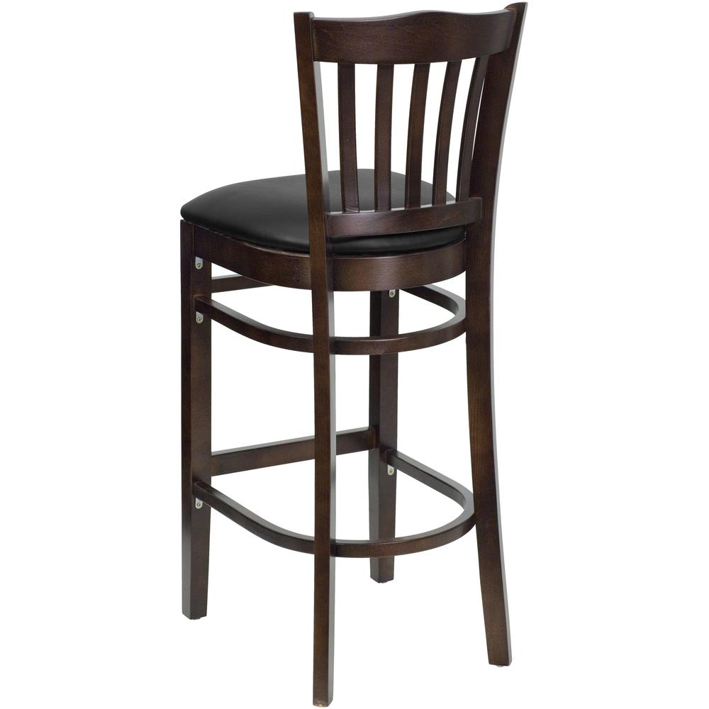 Hercules Series Vertical Slat Back Walnut Wood Restaurant Barstool - Black Vinyl Seat By Flash Furniture | Bar Stools | Modishstore - 3