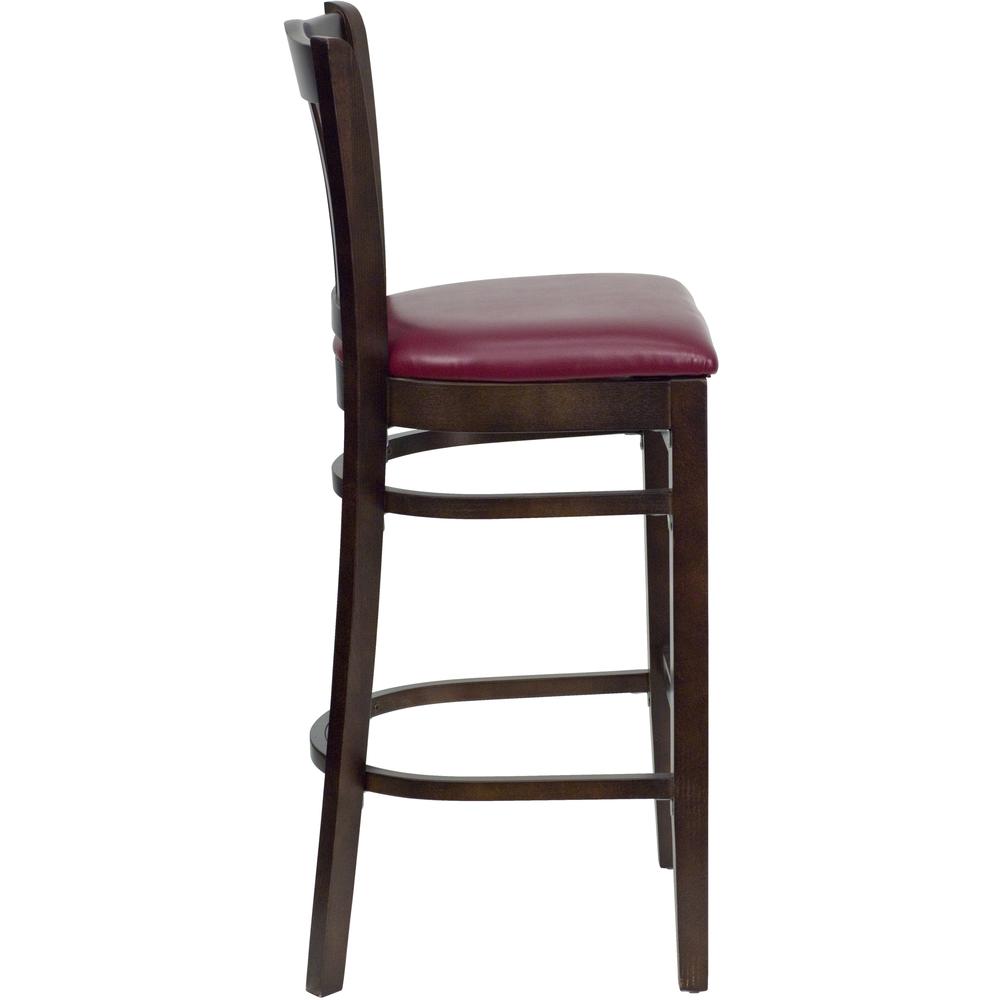 Hercules Series Vertical Slat Back Walnut Wood Restaurant Barstool - Burgundy Vinyl Seat By Flash Furniture | Bar Stools | Modishstore - 2