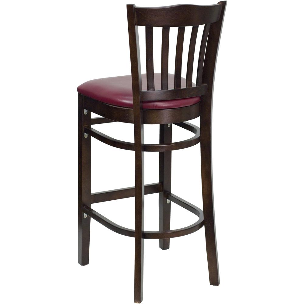 Hercules Series Vertical Slat Back Walnut Wood Restaurant Barstool - Burgundy Vinyl Seat By Flash Furniture | Bar Stools | Modishstore - 3