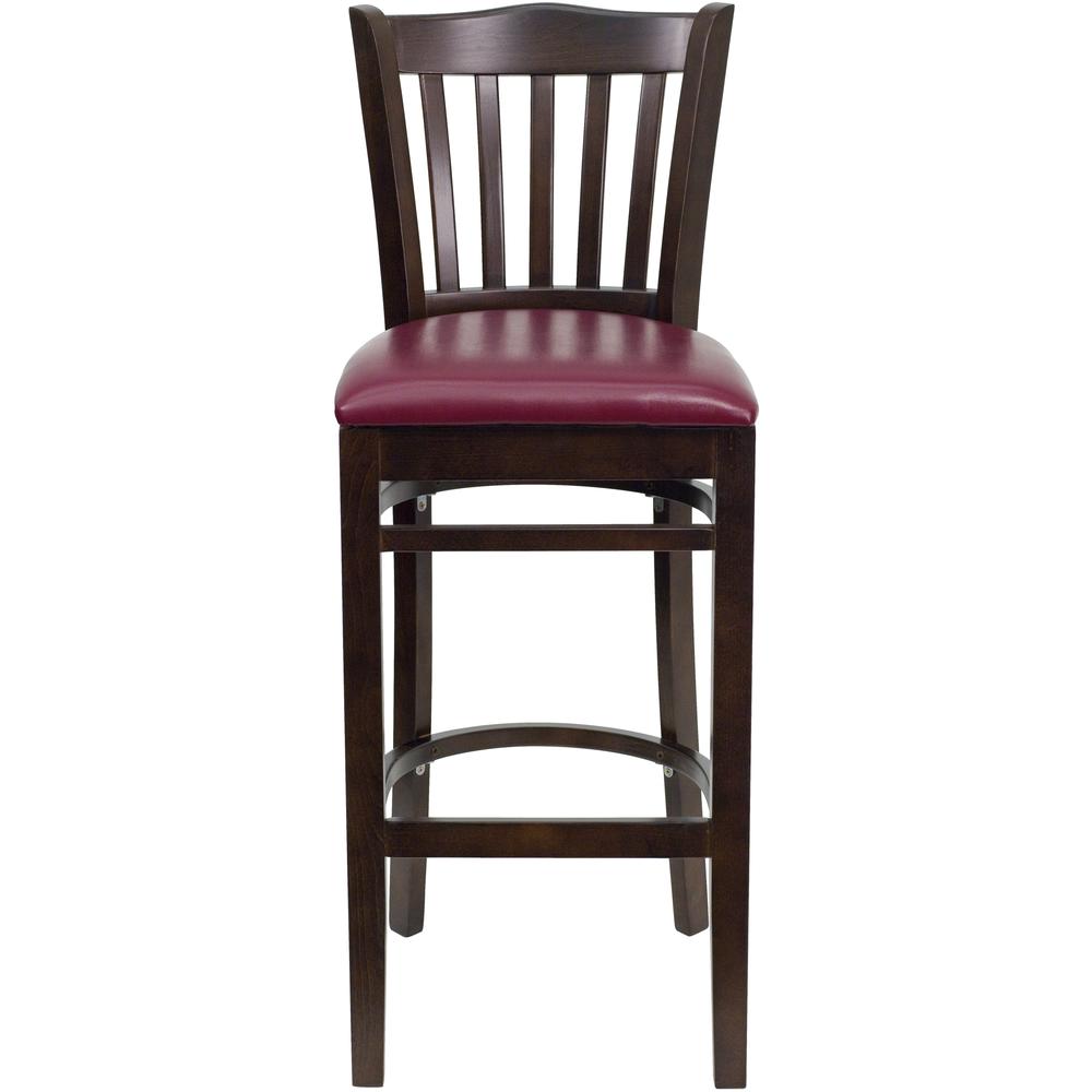 Hercules Series Vertical Slat Back Walnut Wood Restaurant Barstool - Burgundy Vinyl Seat By Flash Furniture | Bar Stools | Modishstore - 4