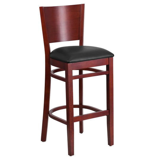 Lacey Series Solid Back Mahogany Wood Restaurant Barstool - Black Vinyl Seat By Flash Furniture | Bar Stools | Modishstore