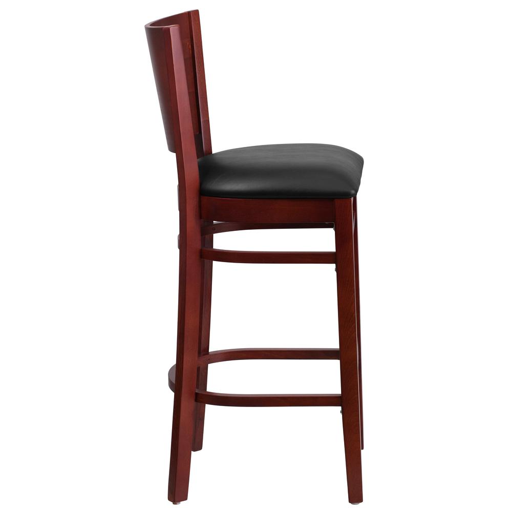 Lacey Series Solid Back Mahogany Wood Restaurant Barstool - Black Vinyl Seat By Flash Furniture | Bar Stools | Modishstore - 2