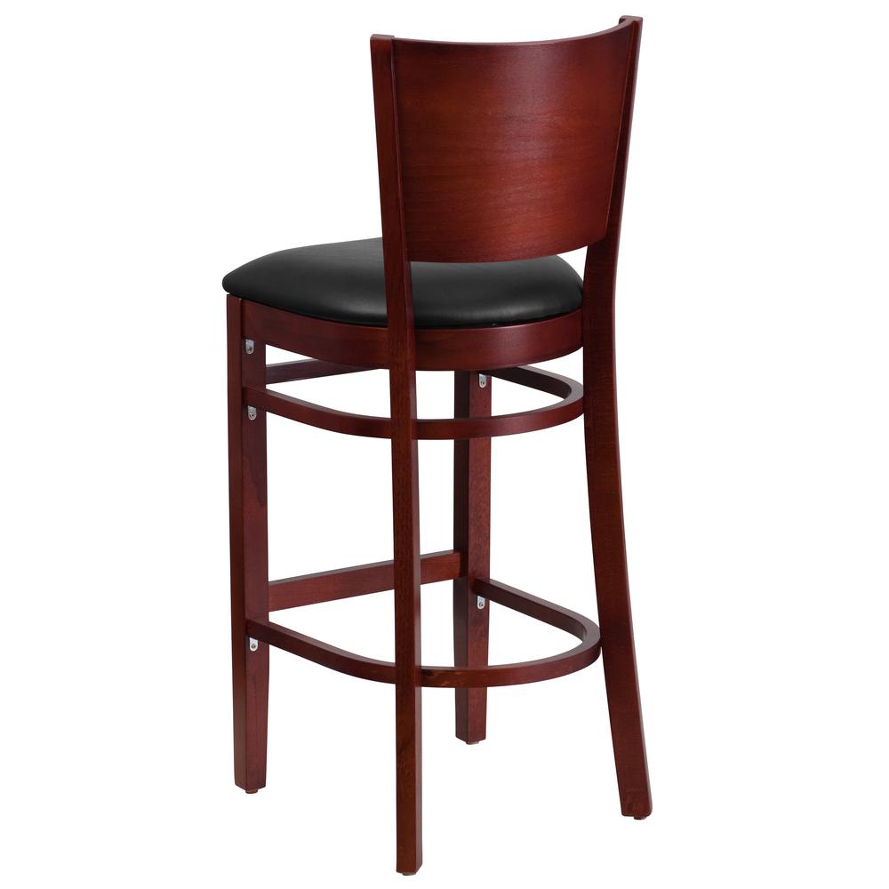 Lacey Series Solid Back Mahogany Wood Restaurant Barstool - Black Vinyl Seat By Flash Furniture | Bar Stools | Modishstore - 3