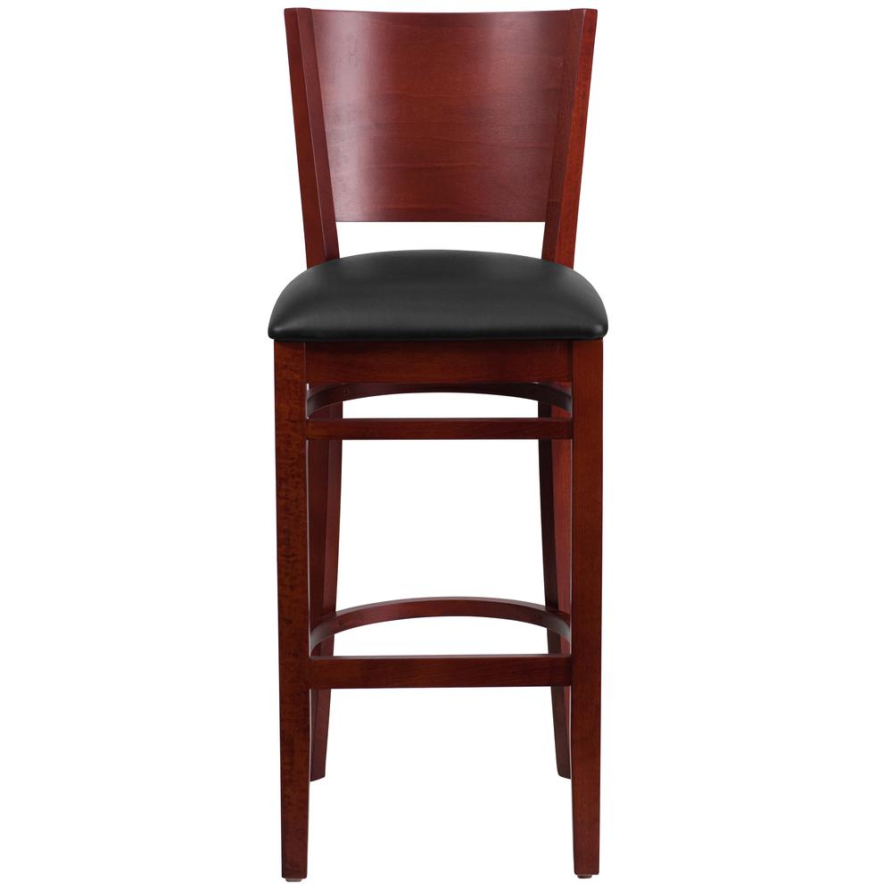 Lacey Series Solid Back Mahogany Wood Restaurant Barstool - Black Vinyl Seat By Flash Furniture | Bar Stools | Modishstore - 4