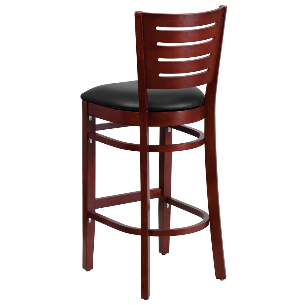 Darby Series Slat Back Mahogany Wood Restaurant Barstool - Black Vinyl Seat By Flash Furniture | Bar Stools | Modishstore - 3