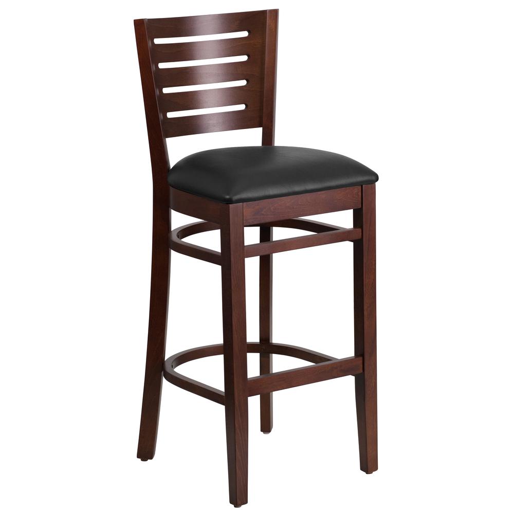 Darby Series Slat Back Walnut Wood Restaurant Barstool - Black Vinyl Seat By Flash Furniture | Bar Stools | Modishstore - 1